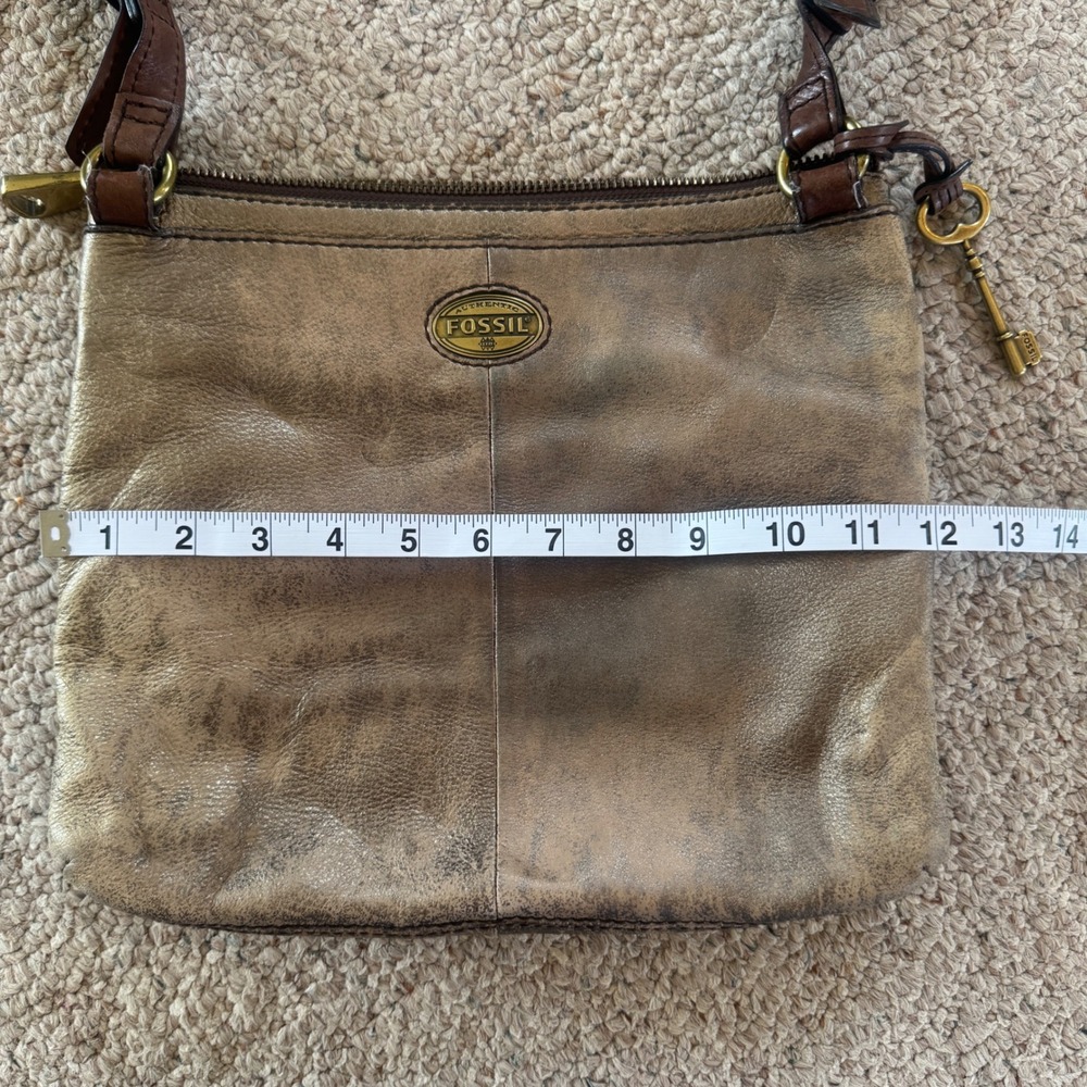 Fossil Crossbody Bag Brown Distressed Leather Metallic Faded Vintage Style Bag - Picture 10 of 11